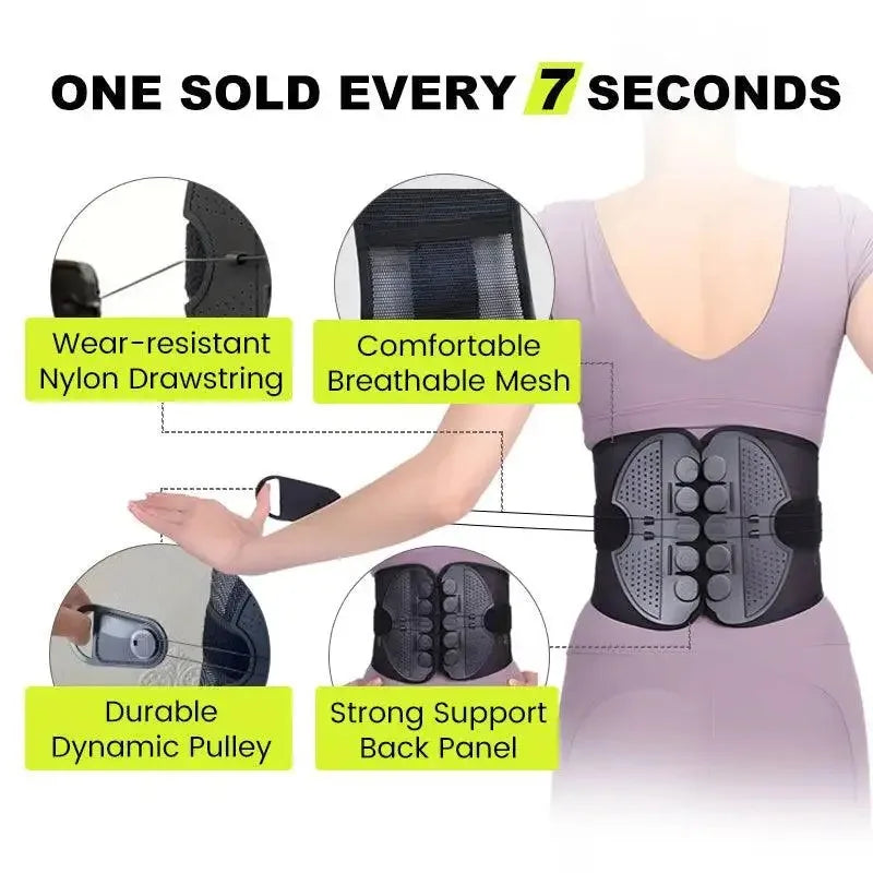Adjustable Lumbar Support Belt Double Pull Pulley Breathable Body Shaping Waist Support Fixation Belt for Lower Back Pain Relief